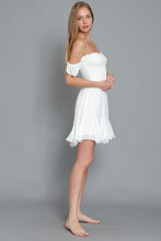 Load image into Gallery viewer, WHITE STRAPLESS RUFFLE DRESS
