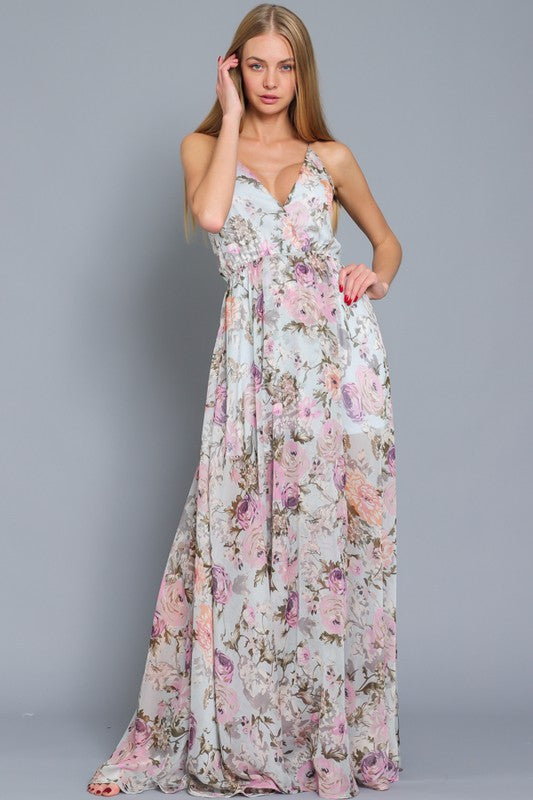 MUTED FLORAL CRISS CROSS MAXI
