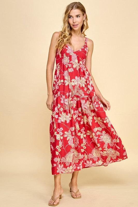 RED FLORAL MAXI DRESS