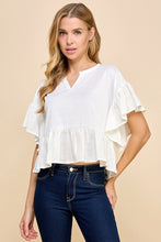 Load image into Gallery viewer, WHITE RUFFLE SLV BABYDOLL TOP
