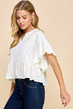 Load image into Gallery viewer, WHITE RUFFLE SLV BABYDOLL TOP
