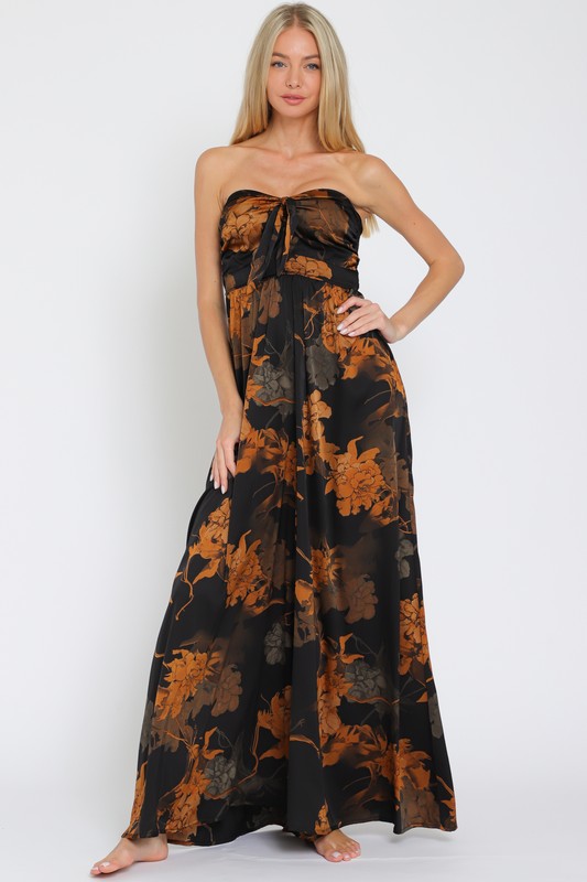 BLK/RUST STRAPLESS JUMPSUIT