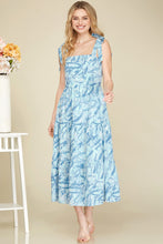 Load image into Gallery viewer, BLUE PRINTED SHOULDER TIE DRESS
