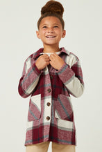 Load image into Gallery viewer, GIRLS BURGUNDY PLAID SHACKET
